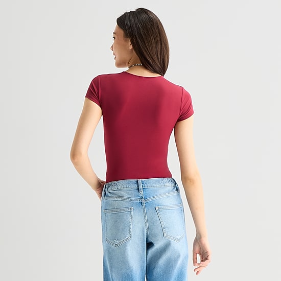 Arizona Smooth Womens Juniors Crew Neck Short Sleeve Bodysuit