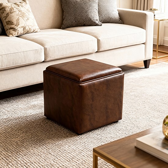 Kinfine HomePop Lift-Off Lid Ottoman in Faux Leather