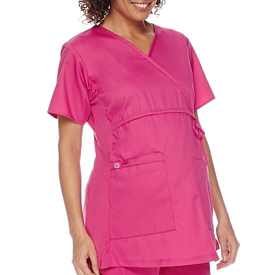Wink® Wonderwork Maternity Mock Wrap Womens V Neck Short Sleeve Tag Free Scrub Top