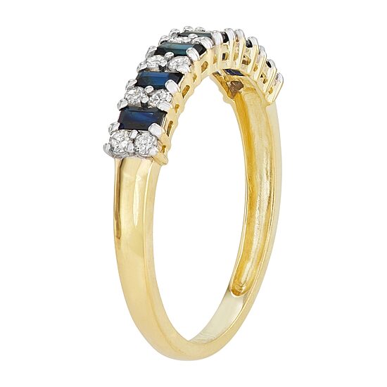 Womens Genuine Blue Sapphire & 1/4 CT. T.W. Genuine White Diamond 10K Gold Cocktail Ring