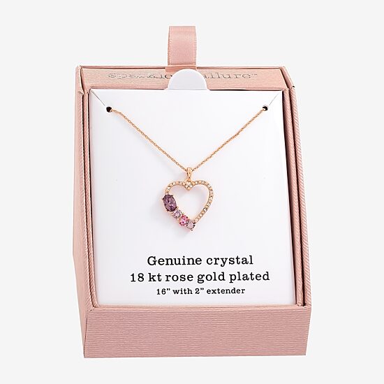 Sparkle Allure Womens Pink Crystal 18K Rose Gold Over Brass Heart 16 Inch Pendant Necklace