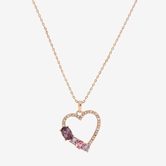 Sparkle Allure Womens Pink Crystal 18K Rose Gold Over Brass Heart 16 Inch Pendant Necklace