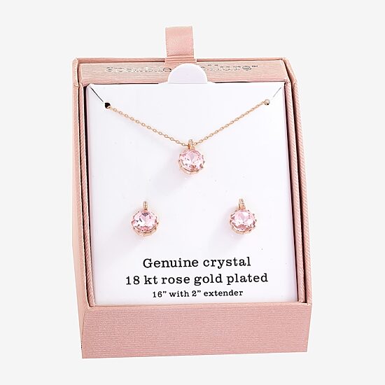 Sparkle Allure Womens Pink Crystal 18K Rose Gold Over Brass Round 2-pc. Jewelry Set