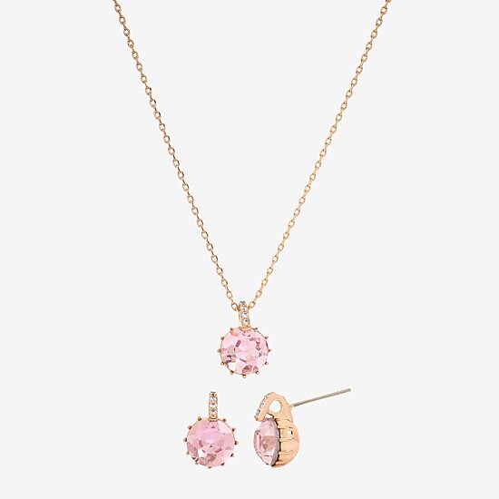 Sparkle Allure Womens Pink Crystal 18K Rose Gold Over Brass Round 2-pc. Jewelry Set