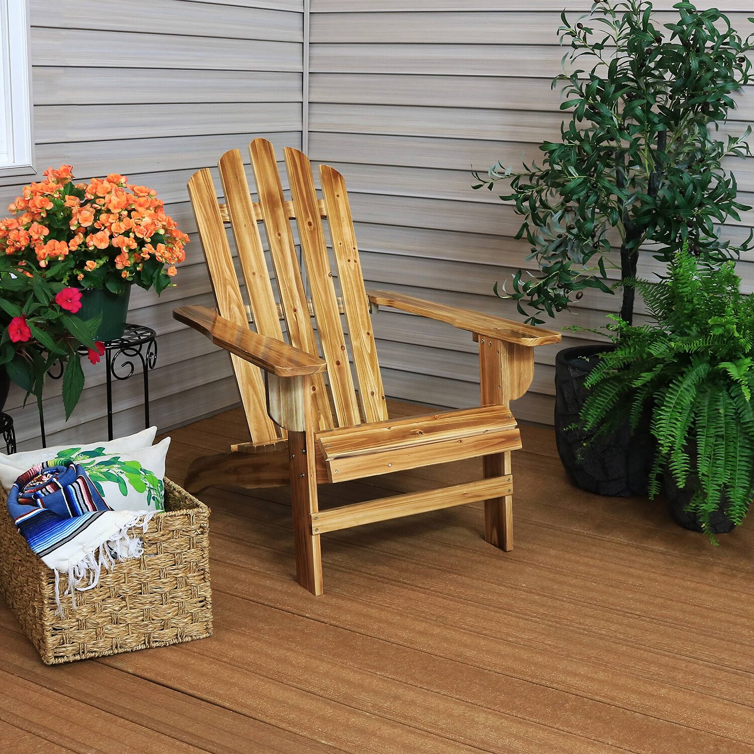 Rustic Wooden Adirondack Chair with Light Charred Finish