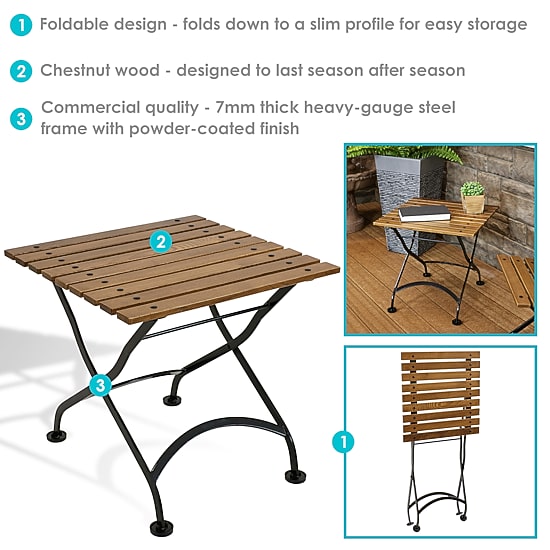 European Wood Folding Square Patio Side Table