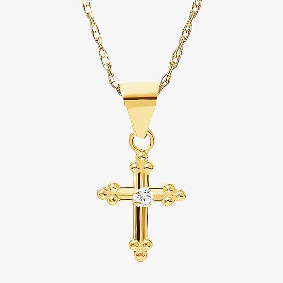 Girls 14K Gold Cross 15 Inch Pendant Necklace