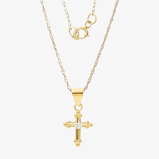 Girls 14K Gold Cross 15 Inch Pendant Necklace