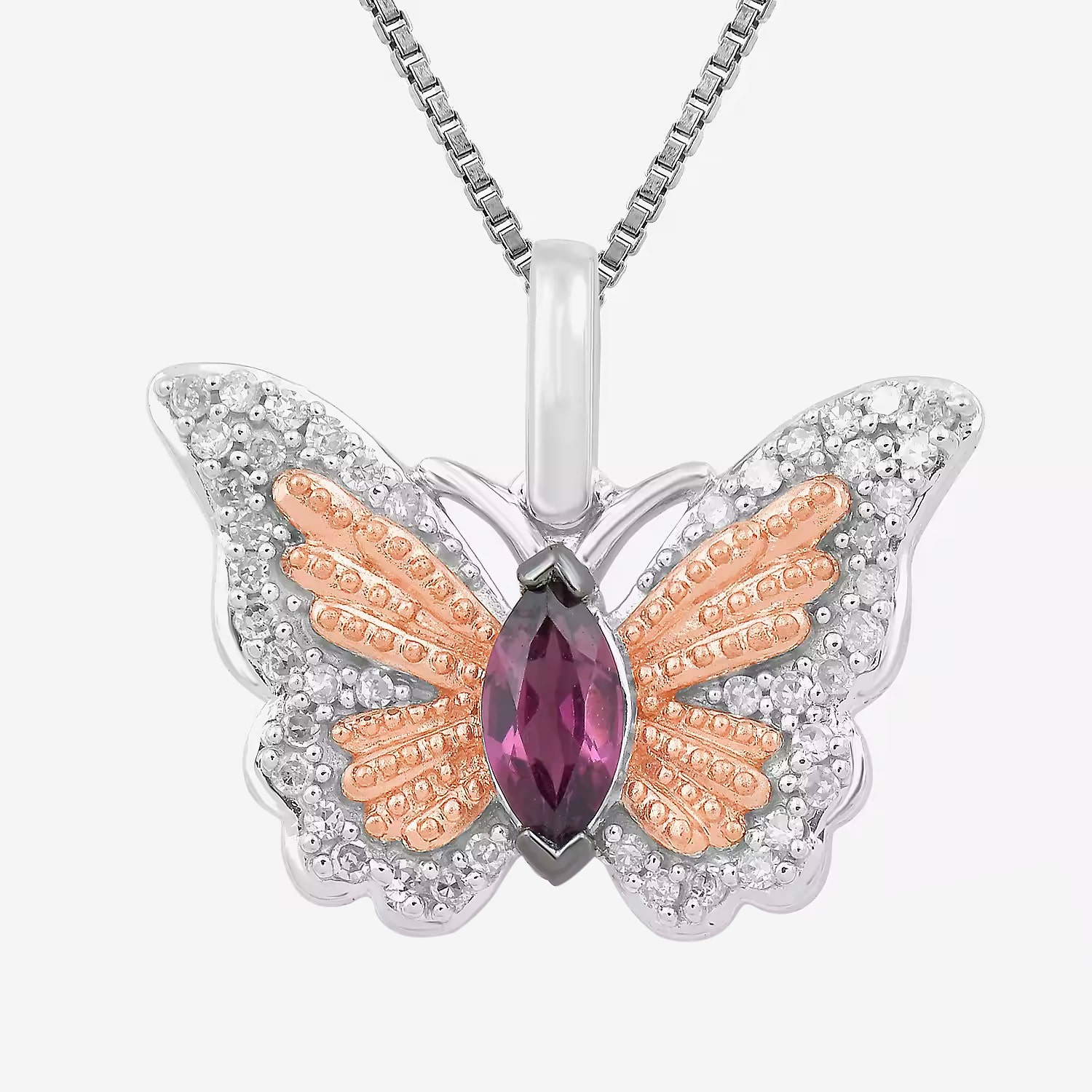 Enchanted Disney Fine Jewelry Womens 1/6 CT. T.W. Genuine Purple Amethyst 14K Rose Gold Over Silver Sterling Silver Butterfly 18 Inch Pendant Necklace