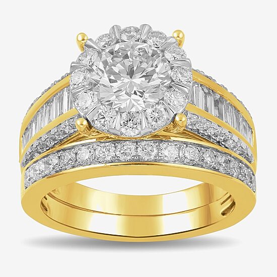 (G / Si2) Womens 3 CT. T.W. Lab Grown White Diamond 10K Gold Round Side Stone Wedding Bridal Set