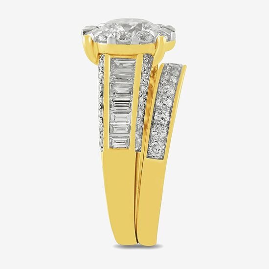 (G / Si2) Womens 3 CT. T.W. Lab Grown White Diamond 10K Gold Round Side Stone Wedding Bridal Set