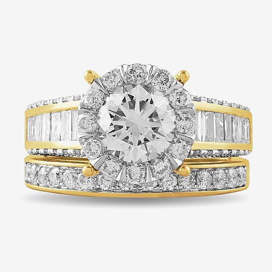 (G / Si2) Womens 3 CT. T.W. Lab Grown White Diamond 10K Gold Round Side Stone Wedding Bridal Set