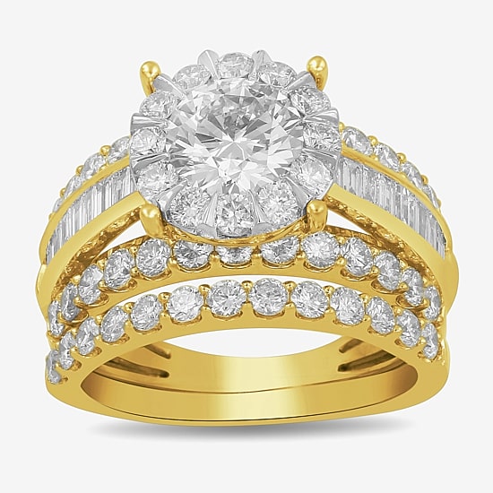 (G / Si2) Womens 3 1/2 CT. T.W Lab Grown White Diamond 10K Gold Round Side Stone Wedding Bridal Set