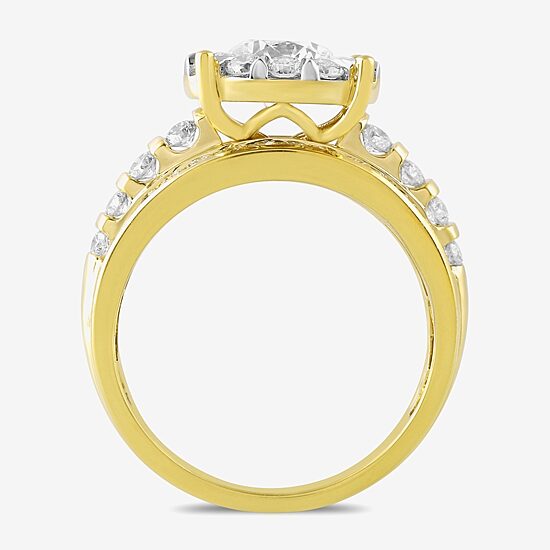 (G / Si2) Womens 3 CT. T.W. Lab Grown White Diamond 10K Gold Round Side Stone Halo Bridal Set