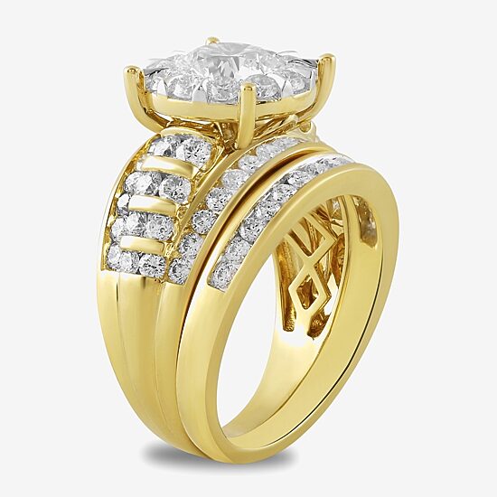 (G / Si2) Womens 3 CT. T.W. Lab Grown White Diamond 10K Gold Round Side Stone Halo Bridal Set