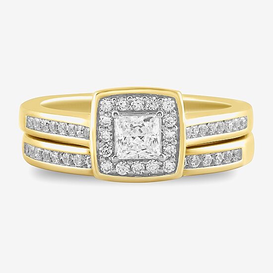 Womens 1 CT. T.W. Lab Grown White Diamond 14K Gold Over Silver Wedding Bridal Set