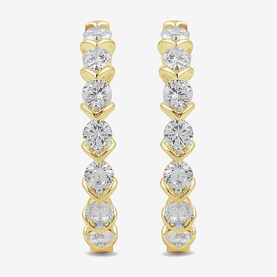 (I / I1-I2) Womens 1 CT. T.W. Lab Grown White Diamond 14K Gold Over Silver Sterling Silver 21.3mm Hoop Earrings