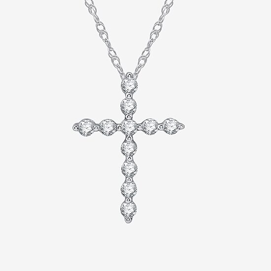 Womens 1/4 CT. T.W. Lab Grown White Diamond Sterling Silver Cross 18 Inch Pendant Necklace