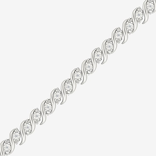 Womens 1/10 CT. T.W. Natural White Diamond Sterling Silver 7.25 Inch Tennis Bracelet