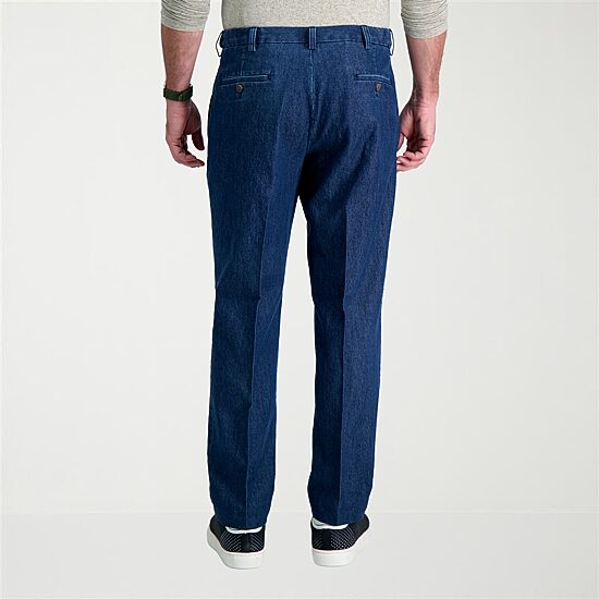 Haggar Stretch Denim Mens Classic Fit Pleated Pant