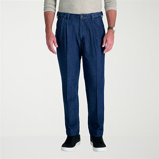 Haggar Stretch Denim Mens Classic Fit Pleated Pant