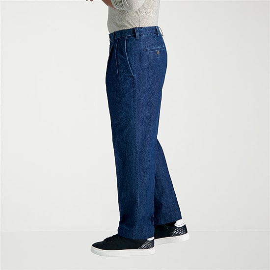 Haggar Stretch Denim Mens Classic Fit Pleated Pant