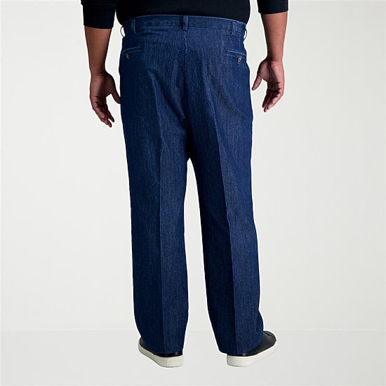 Haggar Stretch Denim Mens Classic Fit Big and Tall Pleated Pant