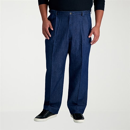Haggar Stretch Denim Mens Classic Fit Big and Tall Pleated Pant