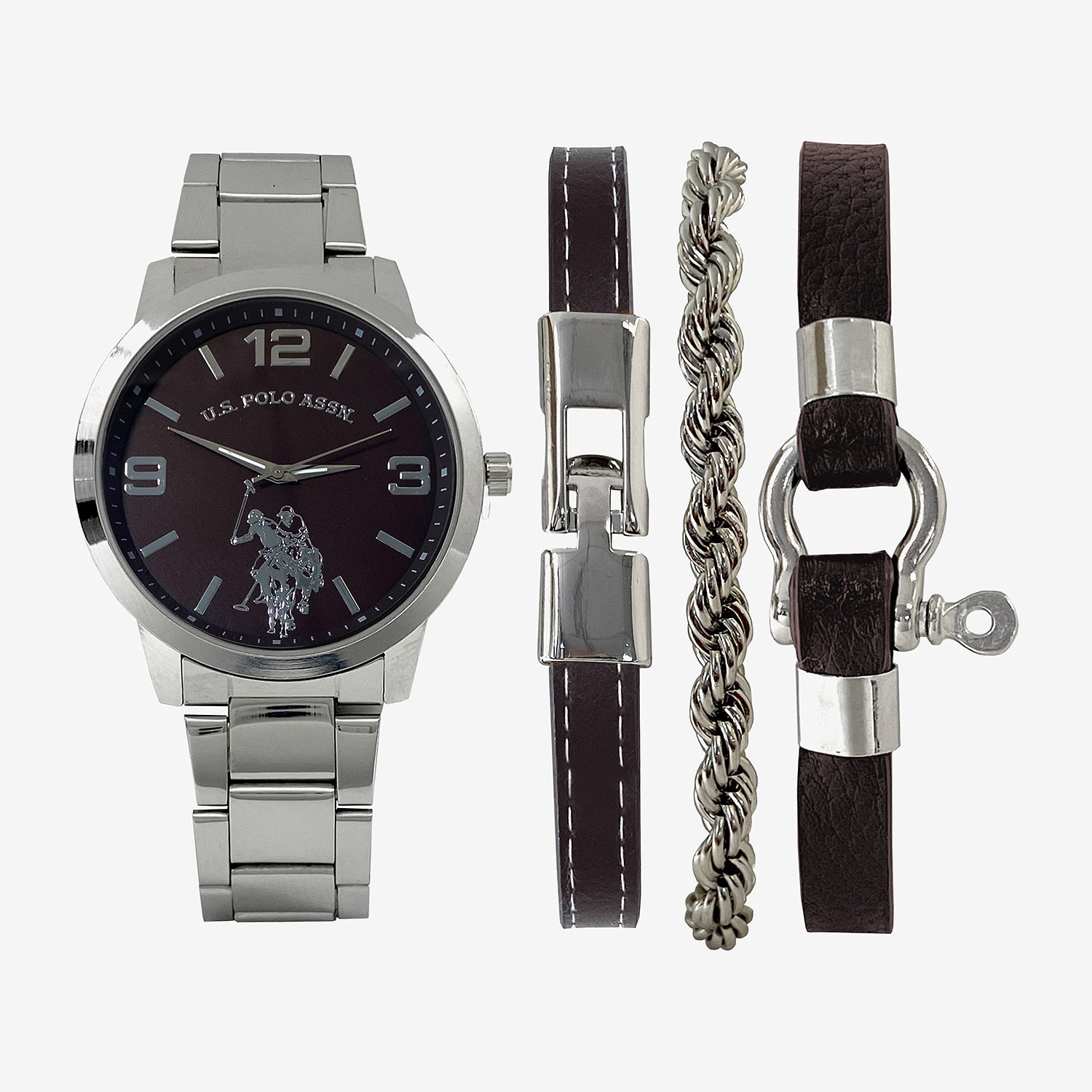 U.S. Polo Assn. Mens Silver Tone 4-pc. Watch Boxed Set Usc20297jc