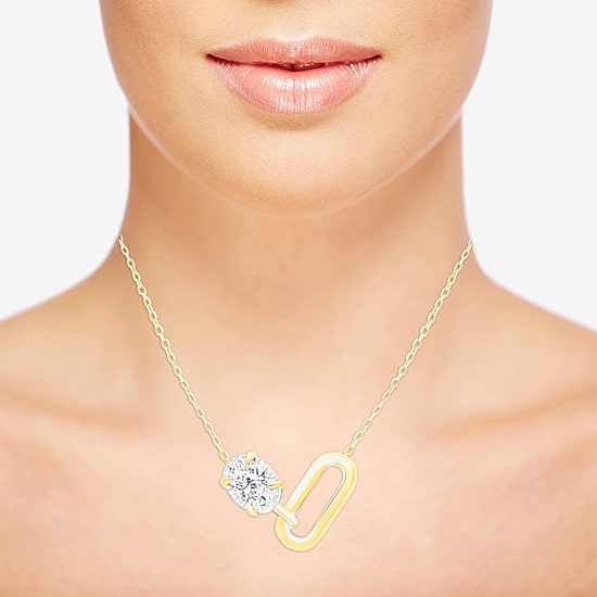 (I/Si2) Womens 1/2 CT. T.W. Lab Grown White Diamond 14K Gold Over Silver Oval 18 Inch Pendant Necklace