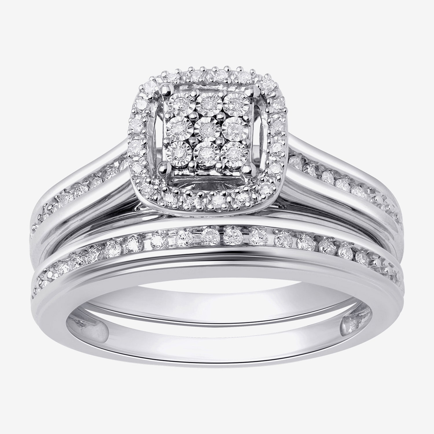 (I, I2) Womens 1/5 CT. Lab Grown White Diamond 14K Gold Over Silver Sterling Bridal Set