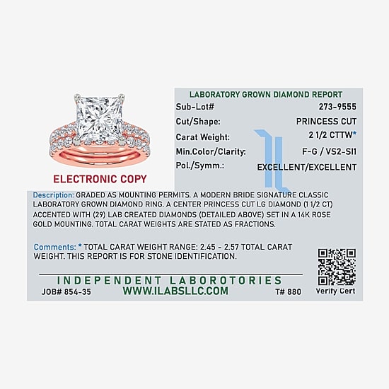 (H-I / SI1-SI2) Signature By Modern Bride Womens 2 1/2 CT. TW. Lab Grown White Diamond in 14K Gold Princess Bridal Set