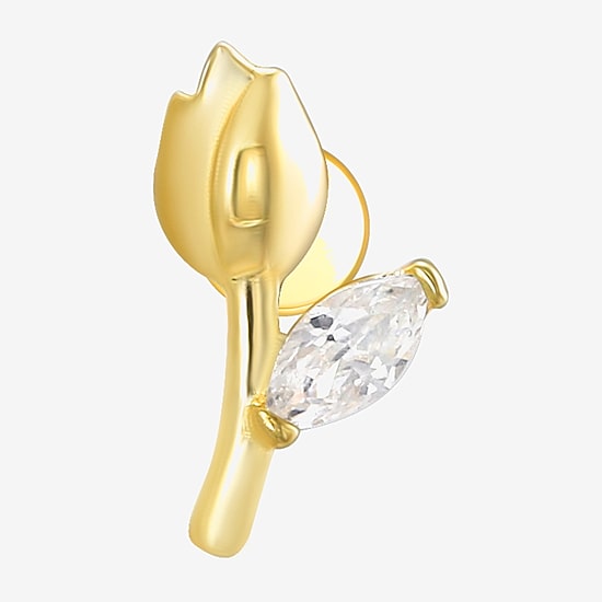 Gold Addiction Womens White Cubic Zirconia 10K Gold 5mm Flower Single Earring