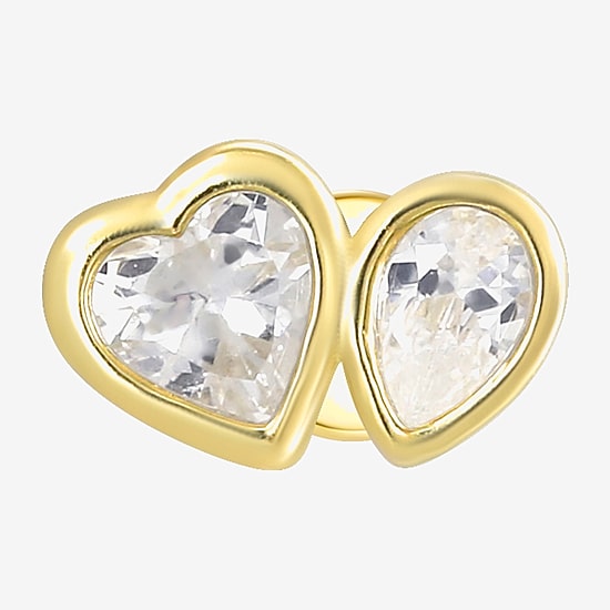 Gold Addiction Womens White Cubic Zirconia 10K Gold 6.3mm Heart Single Earring