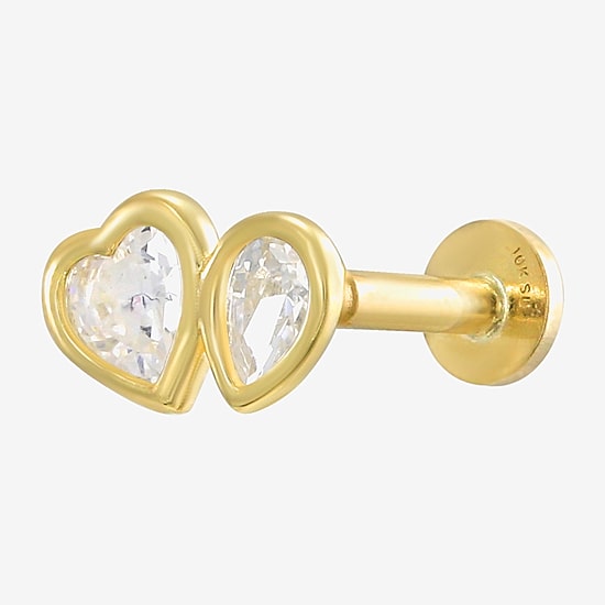 Gold Addiction Womens White Cubic Zirconia 10K Gold 6.3mm Heart Single Earring