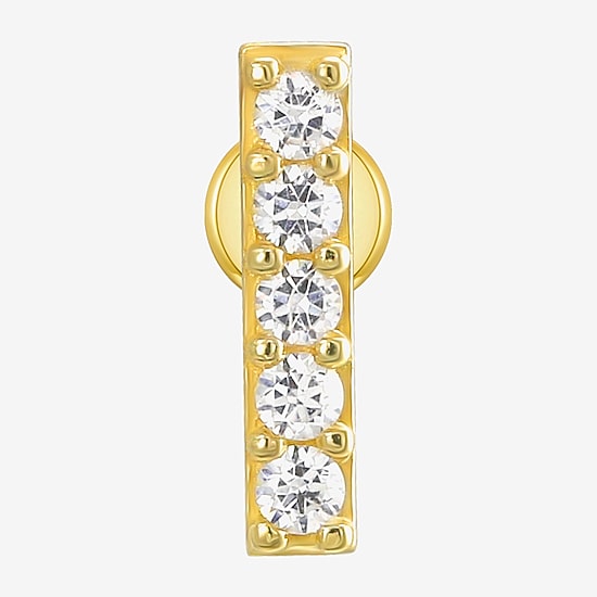 Gold Addiction Womens White Cubic Zirconia 10K Gold 8mm Bar Single Earring