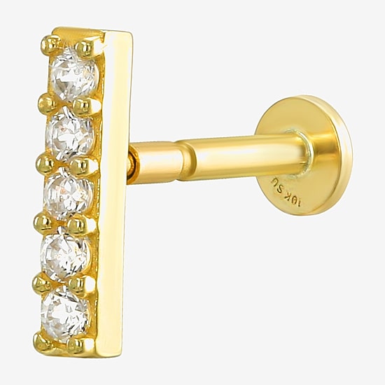 Gold Addiction Womens White Cubic Zirconia 10K Gold 8mm Bar Single Earring