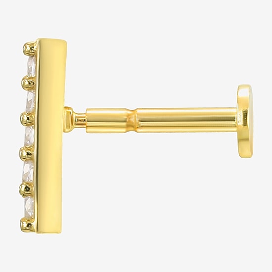 Gold Addiction Womens White Cubic Zirconia 10K Gold 8mm Bar Single Earring