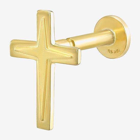 Gold Addiction Womens 10K Gold 7.8mm Cross Single Earring