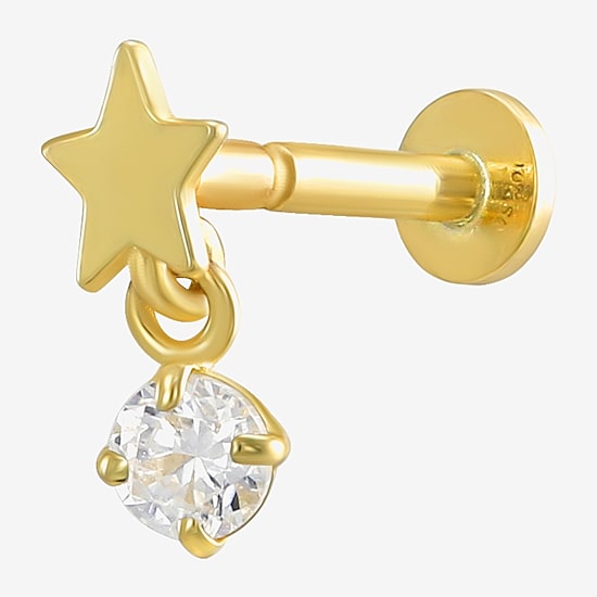 Gold Addiction Womens White Cubic Zirconia 10K Gold 4.6mm Star Single Earring