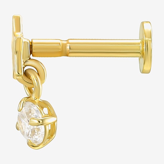 Gold Addiction Womens White Cubic Zirconia 10K Gold 4.6mm Star Single Earring