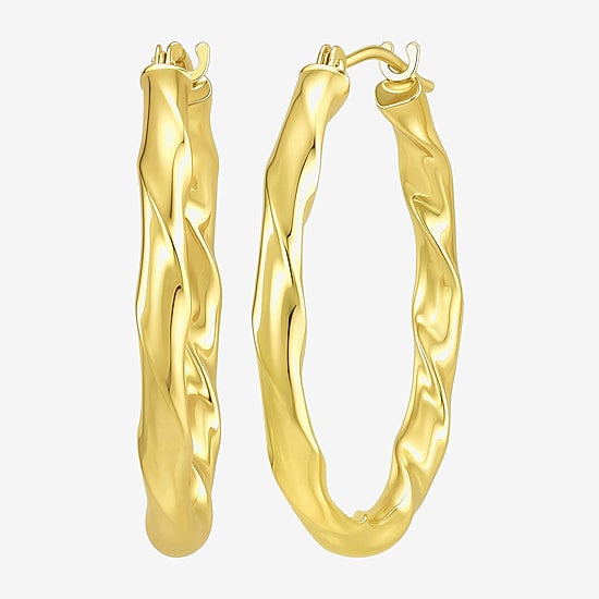 Womens 10K Gold 25mm Round Hoop Earrings