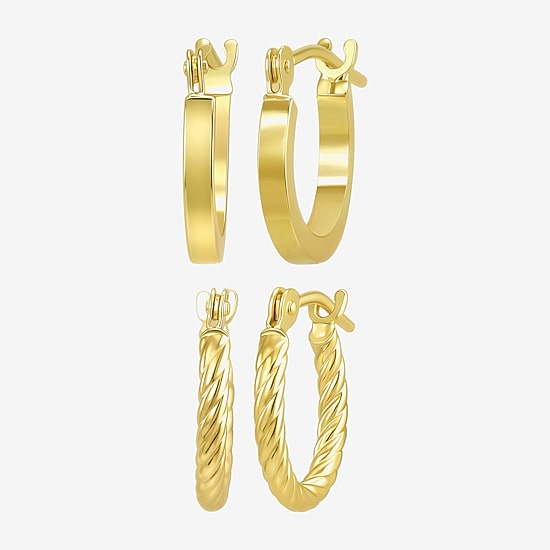 Womens 14K Gold 2 Pair Earring Set