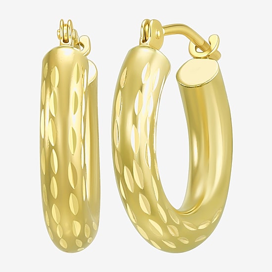 Womens 14K Gold 15mm Round Hoop Earrings