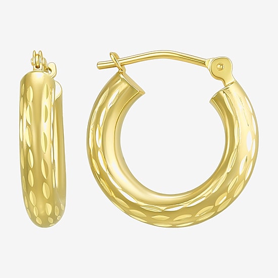 Womens 14K Gold 15mm Round Hoop Earrings
