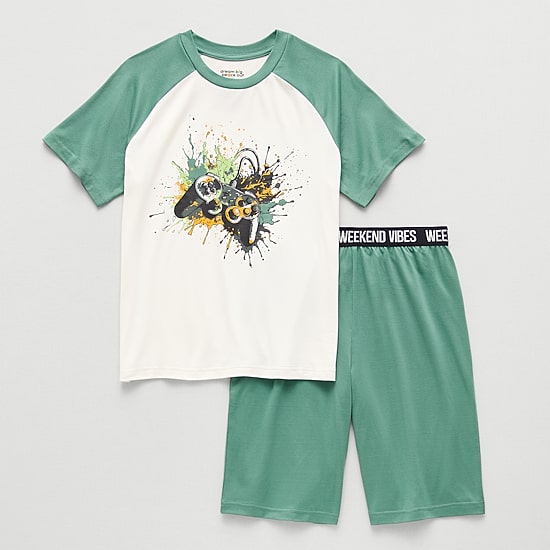 Dream Big Peace Out Little & Big Kid Boys Crew Neck Short Sleeve 2-pc. Pajama Set