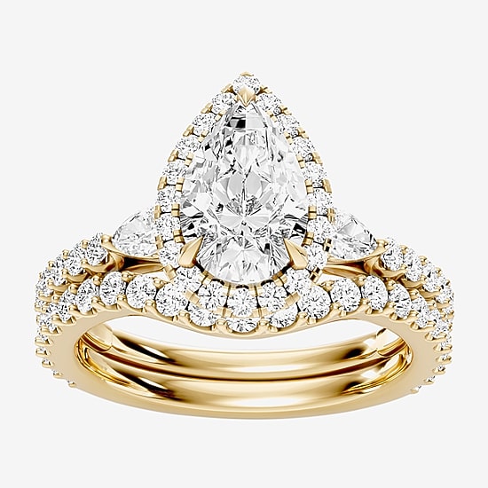 Enchanted Disney Fine Jewelry Belle (F / Si1) Womens 2 1/8 Ct. T.W. Lab Grown White Diamond 10K Gold Beauty and the Beast Belle Princess Side Stone Halo Bridal Set