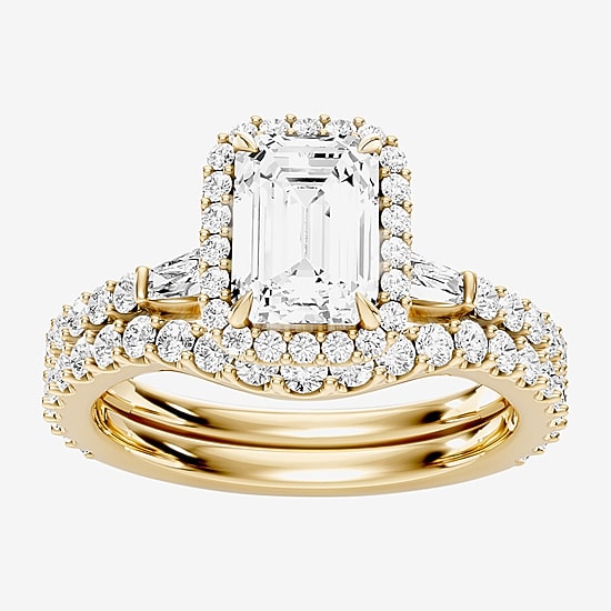 Enchanted Disney Fine Jewelry Belle (F / Si1) Womens 2 1/8 Ct. T.W. Lab Grown White Diamond 10K Gold Rectangular Beauty and the Beast Belle Princess Side Stone Halo Bridal Set