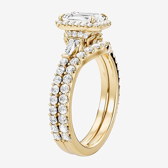 Enchanted Disney Fine Jewelry Belle (F / Si1) Womens 2 1/8 Ct. T.W. Lab Grown White Diamond 10K Gold Rectangular Beauty and the Beast Belle Princess Side Stone Halo Bridal Set