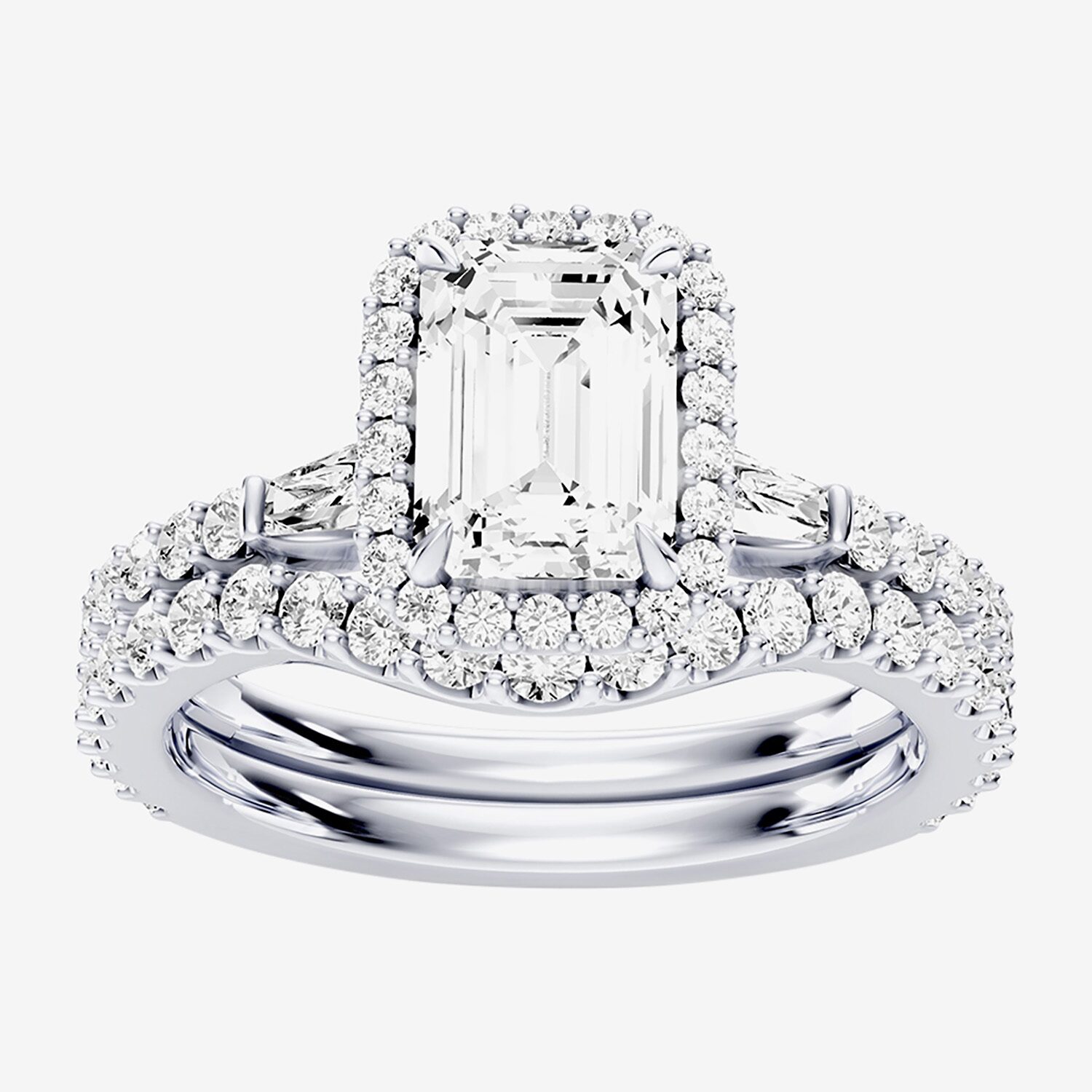 Enchanted Disney Fine Jewelry Belle (F / Si1) Womens 2 1/8 Ct. T.W. Lab Grown White Diamond 10K Gold Rectangular Beauty and the Beast Princess Side Stone Halo Bridal Set